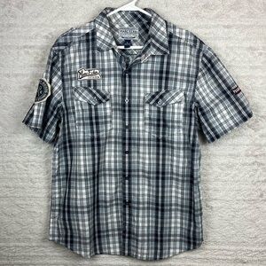 MARC ECKO Plaid Button Up Don't Tread On Me Shirt Sz Large Patch Streetwear